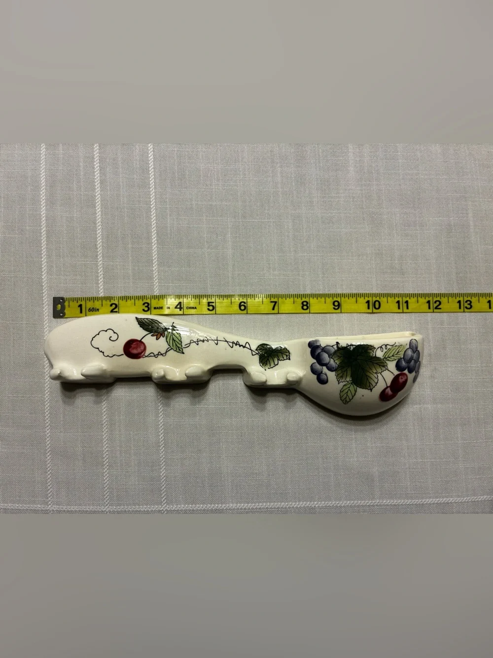 Vintage Ceramic Spoon Wall-pocket Utensil Holder with Fruit Motif
